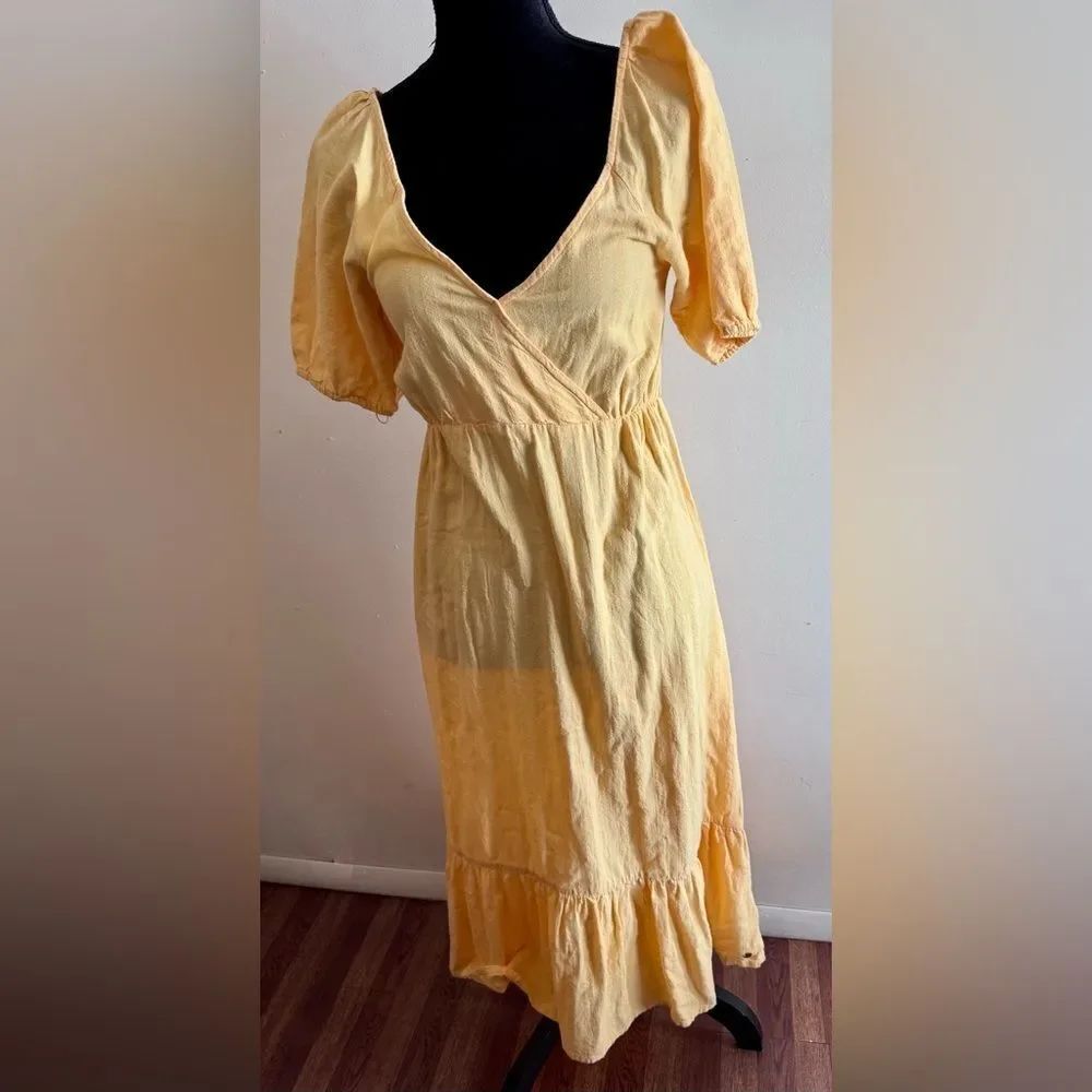 Roxy Butter Yellow Midi Peasant Dress Prairie Cottage core Size Medium